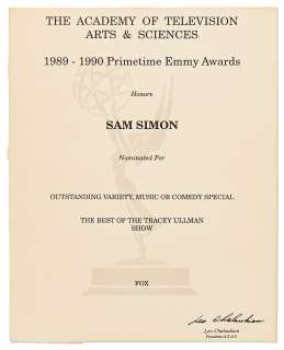 Emmy Nomination for ’’The Tracey Ullman Show’’ Given to Sam Simon in 1990 -- From the Sam Simon Estate | Nate Sanders
