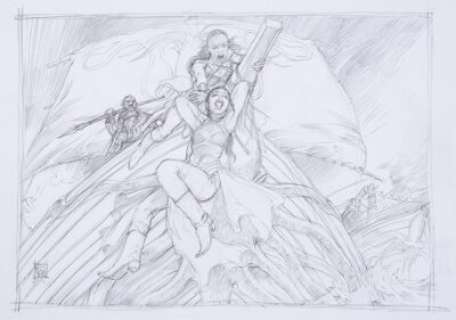 Game of Thrones "Silence" Sand Snakes Concept Drawing (HBO, 2011). | Heritage