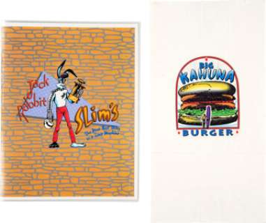 "Jack Rabbit Slims" Menu and "Big Kahuna Burger" Bag from Pulp Fiction (Miramax, 1994). ...