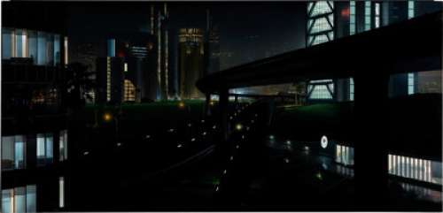 Matte Painting of a Nighttime City Scape from Demolition Man (Warner Bros., 1993).