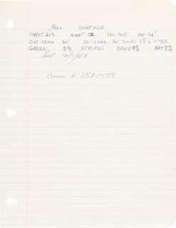 William Ware Theiss Group of Handwritten Costume Sizes and Personal Information for William Shatner, Leonard Nimoy, Nichelle ...