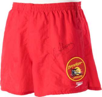 Baywatch (NBC TV, 1989-1999), David Hasselhoff "Mitch Buchannon" Autographed Lifeguard Swim Trunks and Cast Autographed Rescue Can.