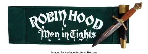 Cary Elwes "Robin Hood" production-made dagger and on set chair back from Robin Hood: Men in Tights. ...