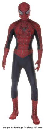 "Spider-Man" costume from Spider-Man 3 on custom display....