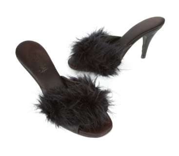 ELVIRA SCREEN-WORN MARABOU FEATHER SLIDES FROM "ELVIRA: MISTRESS OF THE DARK" | Julien’s