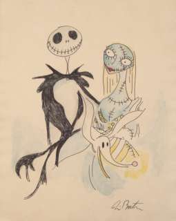 Lot 1202 - "THE NIGHTMARE BEFORE CHRISTMAS" TIM BURTON SIGNED "JACK," "SALLY," AND "ZERO" CHARACTER ILLUSTRATION