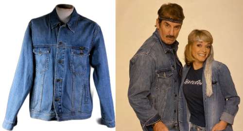 Lot 45 - ESTATE OF JOHN CHALLIS - GREEN GREEN GRASS DENIM JACKET PROP