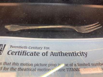 1997 "Titanic" 1st Class Silver fork Movie Prop COA | misc / divers
