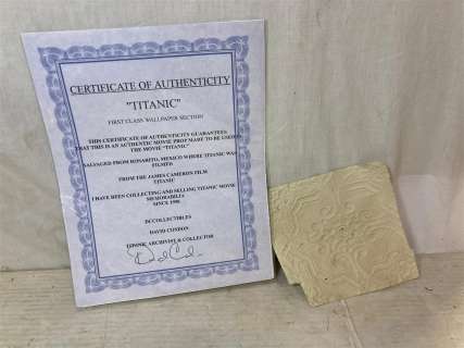 1997 "Titanic" 1 Section Of First Class Wallpaper Movie Prop COA | misc / divers