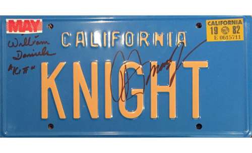 "Knight Rider" Original Dual Signed Prop License Plate by stars David Hasselhoff and William Daniels | Piece of the Past