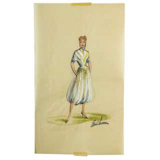 I Love Lucy | Elois Jenssen Gold & White Outfit with Harem Pants Costume Sketch Made for Lucille Ball | Blacksparrow