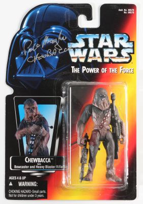 Peter Mayhew as Chewbacca in Star Wars Signed Kenner Power of the Force Action Figure with Character Name | SWAU