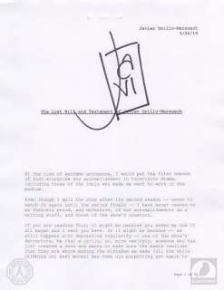 LOST Will and Testament of Javier Grillo-Marxuach, Signed | Blacksparrow