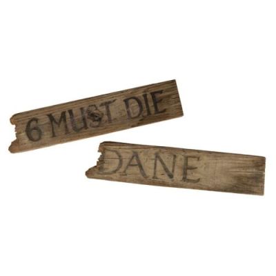 THE FOG (1980) - Lot #751 : Pair of Screen-Matched "Dane" and "6 MUST DIE" Cursed Driftwood Planks