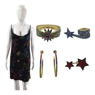 Saltburn Venetia Catton (Alison Oliver) Screen Worn Bracelet, Star Mini Dress, Earrings, Necklace, Two Finger Ring & Shooting Star Ring Ch 9 Sc 92,93pt | VIP Fan Auctions