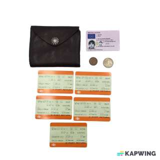 Lot #186: Saltburn Felix Catton (Jacob Elordi) Wallet, 5 Piece Ticket Set, 2 Piece Coin Set & Driving License