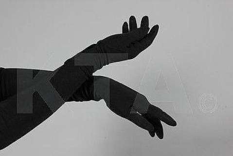 A pair of black elbow length nylon gloves worn in | Kerry Taylor Auctions