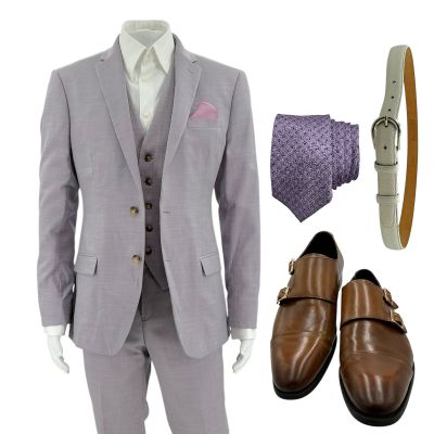 Lot 145: Relationship Goals Roland Screen Worn Business Suit, Button-Up Shirt, Tie, Belt, Pocket Square & Shoes Ch 10 Sc 112 | VIP Fan Auctions