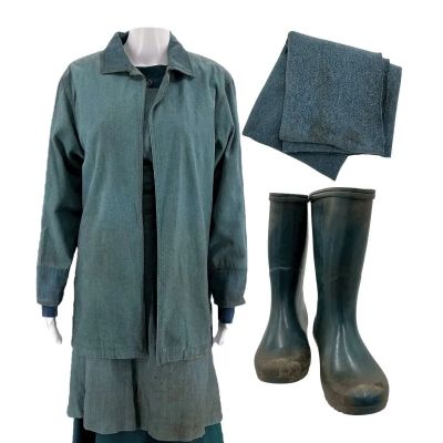 Lot 170: The Handmaid’s Tale Eleanor Screen Worn Jacket, Sweater, Dress, Apron, Towel & Boots Ep 302 | VIP Fan Auctions