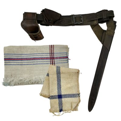 Lot 67: The Bluff Quartermaster Lee Screen Used Sheath & Belt & (2) Hand Towels | VIP Fan Auctions