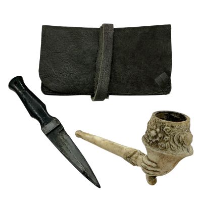 The Bluff Connor Production Used Tobacco Pouch, Rubber Pipe & Rubber Knife | VIP Fan Auctions