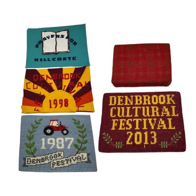 Lot 52: The Sheep Detectives Screen Used (2) Denbrook Cultural Festival Cushion Covers, (1) Prayer Cushion Cover, (2) Cushion Set | VIP Fan Auctions