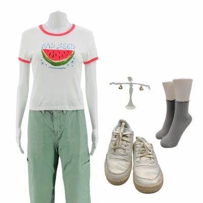 Lot 30: The Love Hypothesis Anh (Rachel Marsh) Production Worn T-Shirt, Pants, Earrings, Socks & Sneakers Ch 11 Sc 27 | VIP Fan Auctions