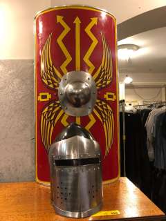 "Superhero Show" - Helmet Full Face Metal Armor w/Roman Metal Crafted Shield - Approx. 35in x 18in | Direct Liquidation