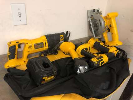 Group of assorted DeWalt power tools - includes flashlight/trim saw/drill etc. | Direct Liquidation