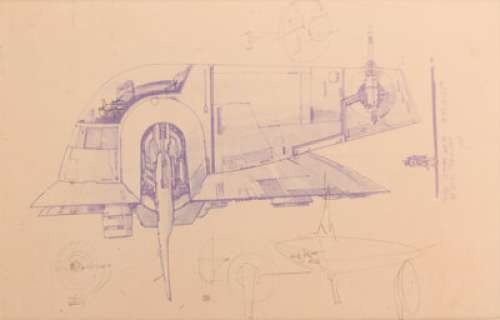 Original Production Blueprint with ILM Annotations of Boba Fett‘s ship Slave 1 from Star Wars: Episode V - The Empire Strikes Back (TCF, 1980).