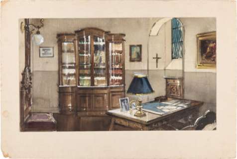 Priest‘s Office Concept Painting by Bill Major for The Exorcist (Warner Bros., 1973).