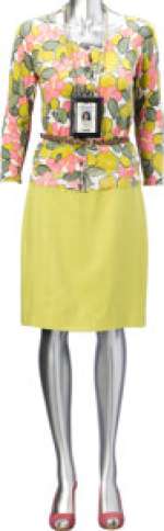 Luna Lauren Velez "Maria LaGuerta" Cardigan Sweater, Cotton Camisole, Pencil Skirt, Leopard Skin Belt, Glass Necklace, Crucif...