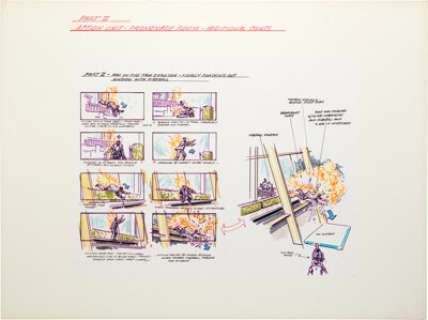 Oversize Unit Storyboard of Additional Promenade Room Stunts from The Towering Inferno (Irwin Allen Productions, 1974).