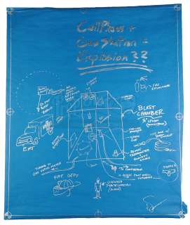 Mythbusters | Episode "Cell Phone Destroys Gas Station" (2003, E2): Episode Blueprint Signed by Adam Savage - Cell Phone & Gas Station = Explosion | Propstore