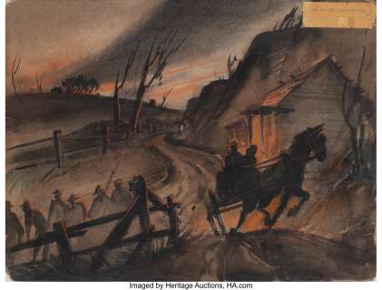 "Scarlett and Rhett’s flight from the Burning of Atlanta" original concept artwork from Gone With the Wind.... | Profiles in History