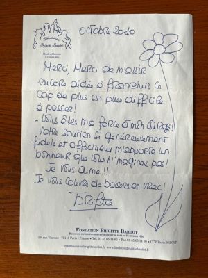 Brigitte Bardot - Lettre de remerciement - 2010 | Catawiki