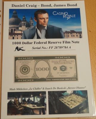 James Bond 007: Casino Royale - Movie Prop - Original 1000 Dollar Federal Reserve Note with COA | Catawiki