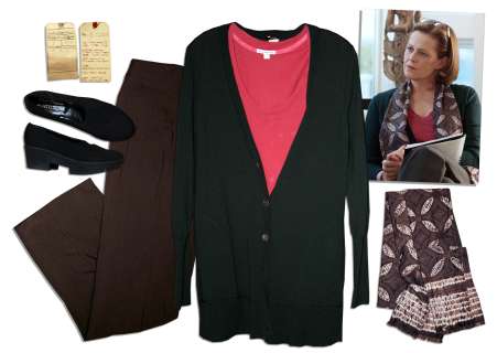 Sigourney Weaver Screen-Worn Wardrobe From ’’Abduction’’ -- J. Crew Sweater, Armani Collezioni Slacks & More | Nate Sanders
