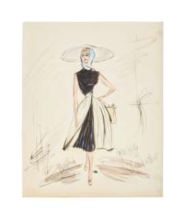 Lot 765 - Grace Kelly | Alfred Hitchcock "To Catch A Thief" Edith Head Signed Beach Ensemble Costume Illustration (With DVD)