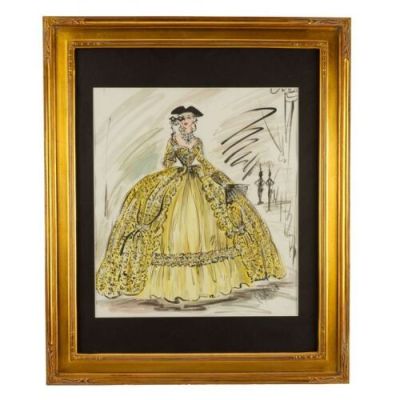 TO CATCH A THIEF (1955) - Lot #1381 : Framed Hand-Painted Edith Head Design Artwork for Frances Stevens‘ (Grace Kelly) Masquerade Costume