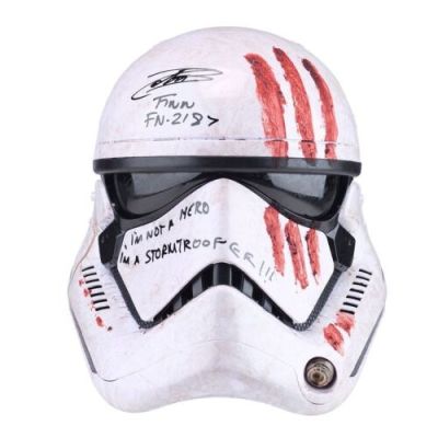 STAR WARS: THE FORCE AWAKENS (2015) - Lot #2234 : John Boyega-Autographed Black Series Hasbro Bloodied First Order Stormtrooper Helmet Replica