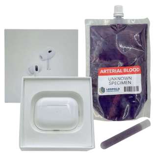 Death of a Unicorn Shepard (Will Poulter) Screen Used Airpods Pro, Glitter Tube & Blood Bag | VIP Fan Auctions