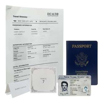 Materialists Harry (Pedro Pascal) Production Used Passport, Wedding Place Card And Table Number, Travel Itinerary & License | VIP Fan Auctions