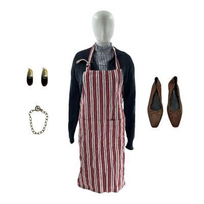 Oh What Fun Claire Clauster Screen Worn Bracelet, Earrings, Loafers, Apron, Dress Shirt & Cardigan Ch 2 Sc 6-36 | VIP Fan Auctions