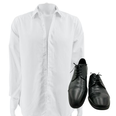 Lot 72: Eternity Larry (Miles Teller) Screen Worn Button Up Shirt, T-Shirt & Dress Shoes Ch Multiple Sc Multiple | VIP Fan Auctions