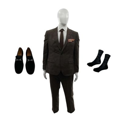 Lot 108: Crime 101 Sammy Screen Worn Suit Jacket, Button-Up Shirt, Suit Pants, Loafers, Tie, Pocket Square & Socks Ch 2 Sc 69 | VIP Fan Auctions