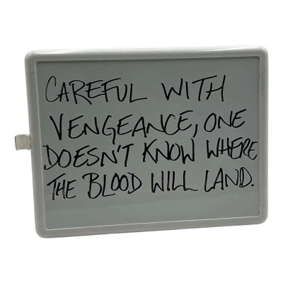 Lot 80: Is God Is Chuck Hall Production Used Dry Erase “Careful With Vengeance One Doesn’t Know Where The Blood Will Land” | VIP Fan Auctions