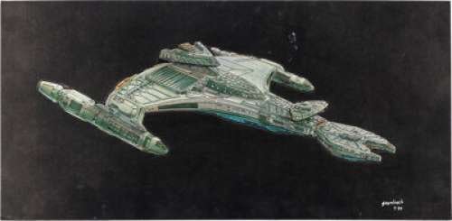 Rick Sternbach Original Artwork of Klingon Vor‘cHa Class Battle Cruiser for Star Trek: The Next Generation (Paramount TV, 1987-94).
