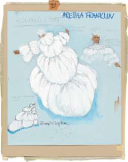 Boyd Clopton Costume Design Sketches of Aretha Franklin and "Mama" Cass Elliot. | Heritage