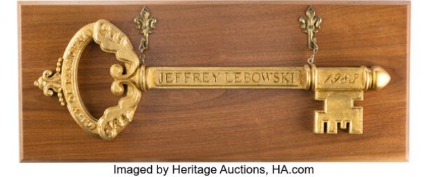 The Big Lebowski (PolyGram, 1998), David Huddleston "Jeffrey ‘The Big‘ Lebowski" Key to the City of Pasadena Prop and Plaque. (Total: 2 Items)